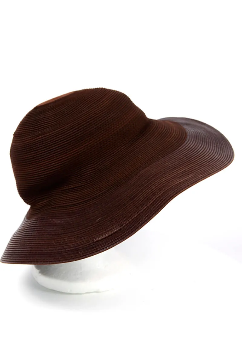 1980s Patricia Underwood Brown Corded Leather Wide Brim Floppy Hat