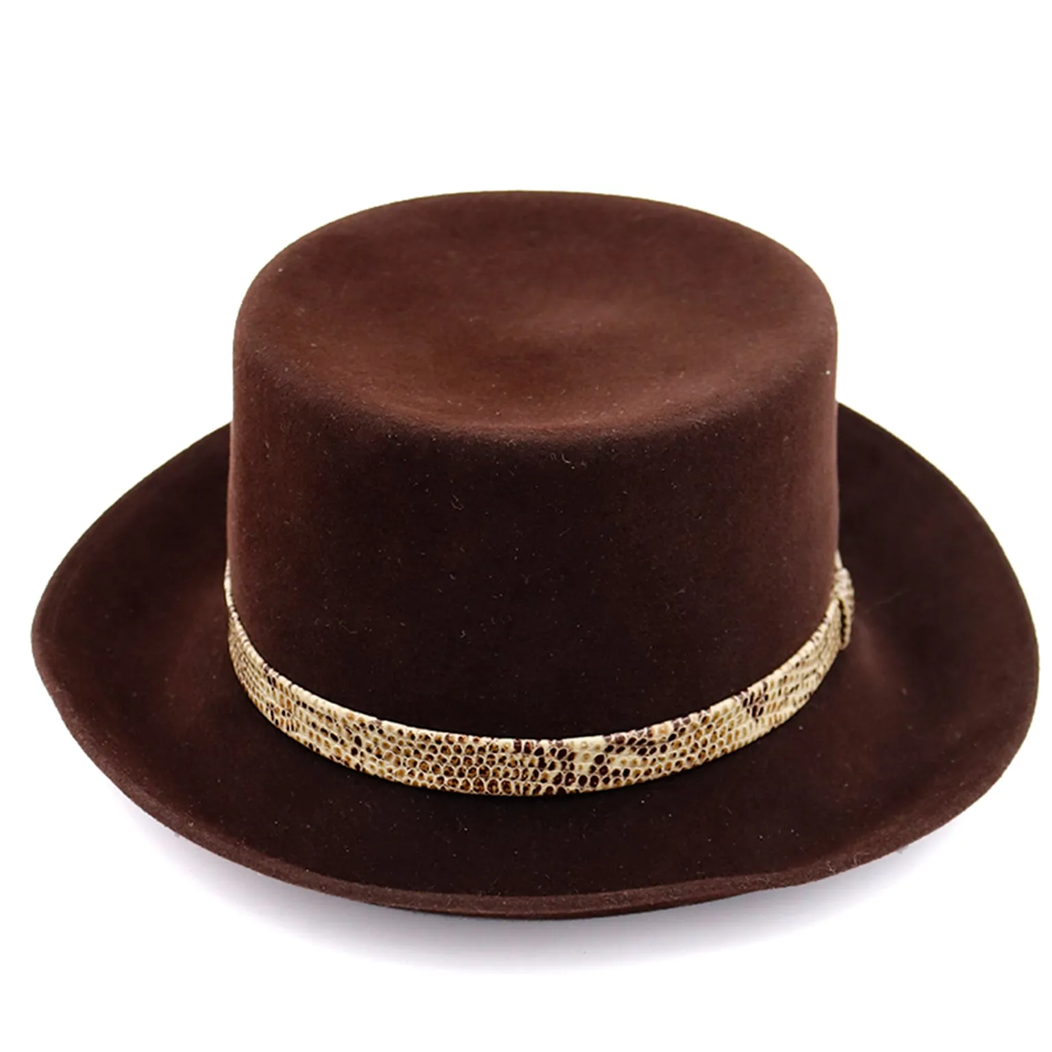 1990s Patricia Underwood New York Brown Wool Hat with Snakeskin Band