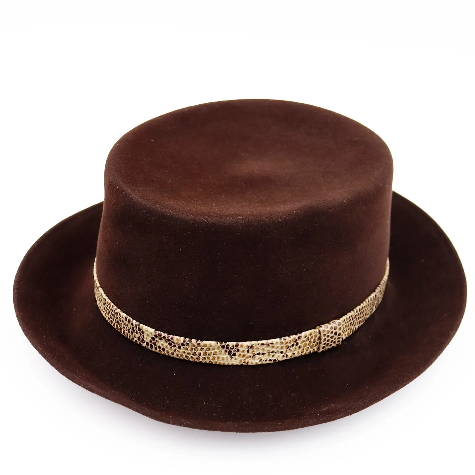 1990s Patricia Underwood New York Brown Wool Hat with Snakeskin Band