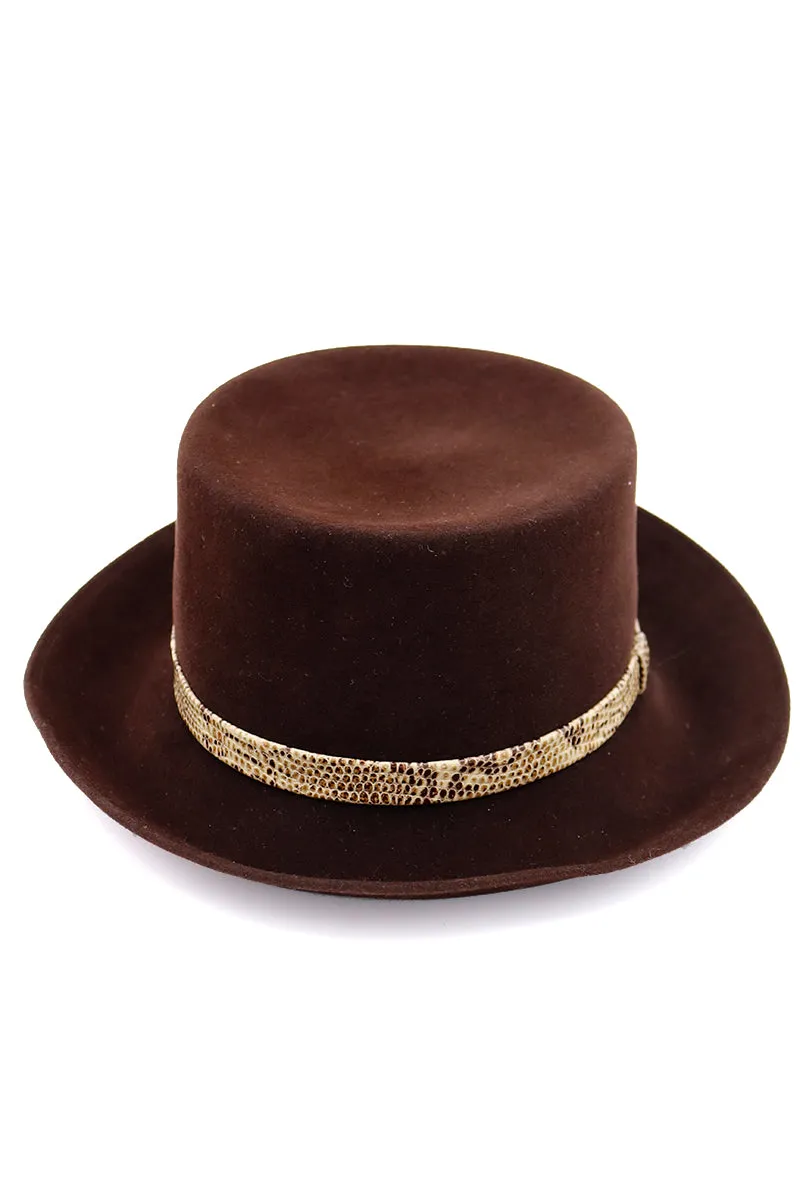 1990s Patricia Underwood New York Brown Wool Hat with Snakeskin Band