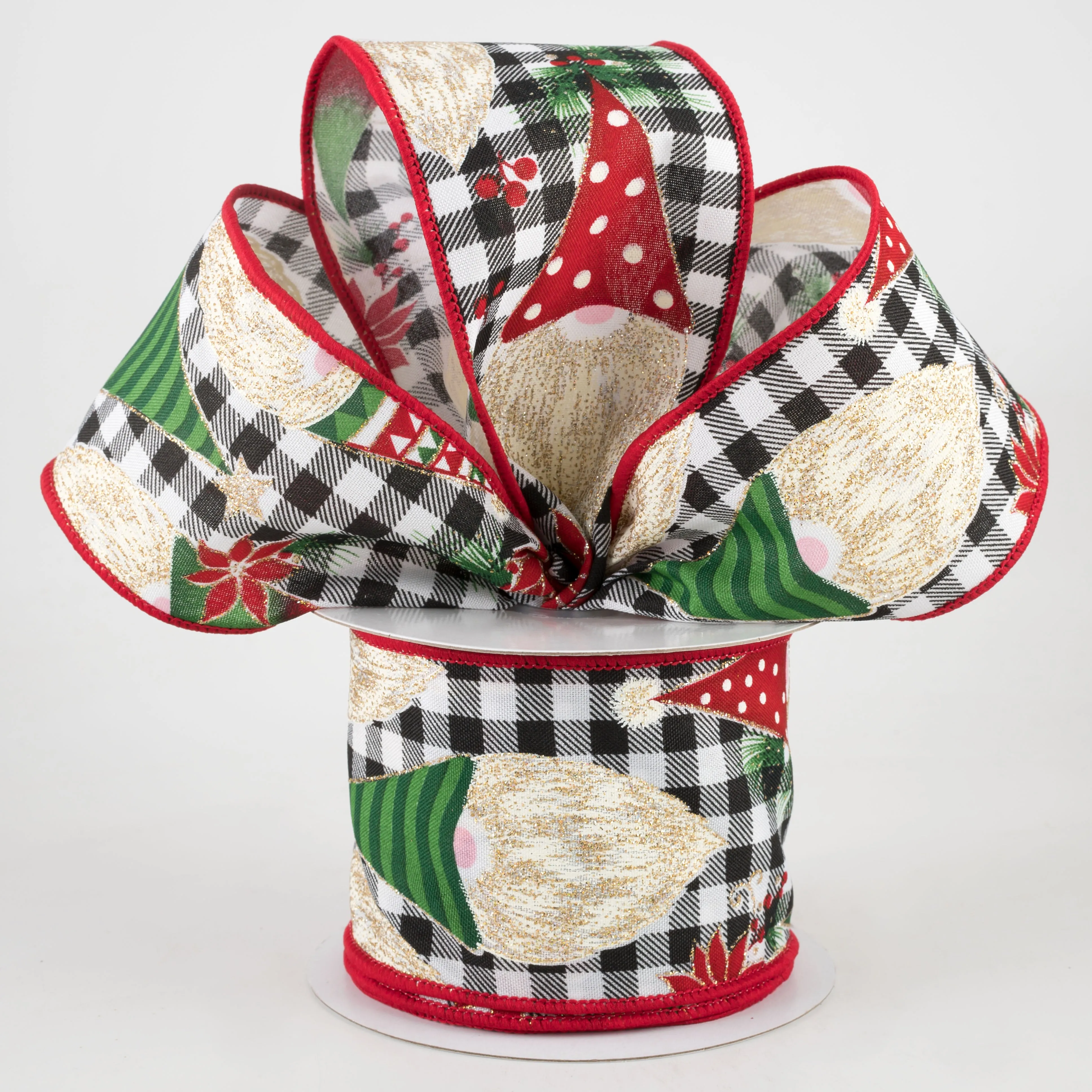 2.5" Buffalo Plaid Christmas Gnomes Ribbon (10 Yards)