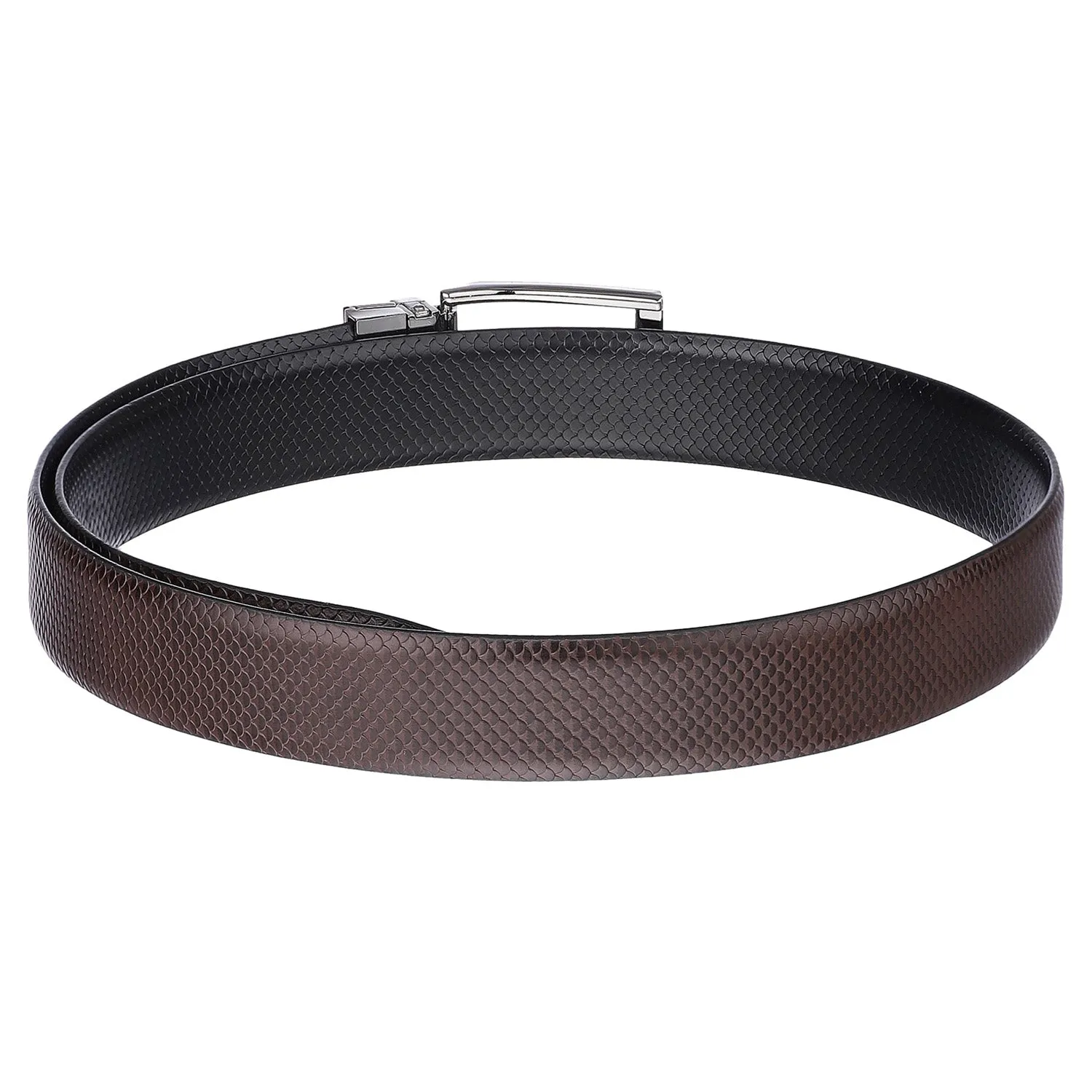 4264 Black & Brown Reversible Textured Leather Belt for Men