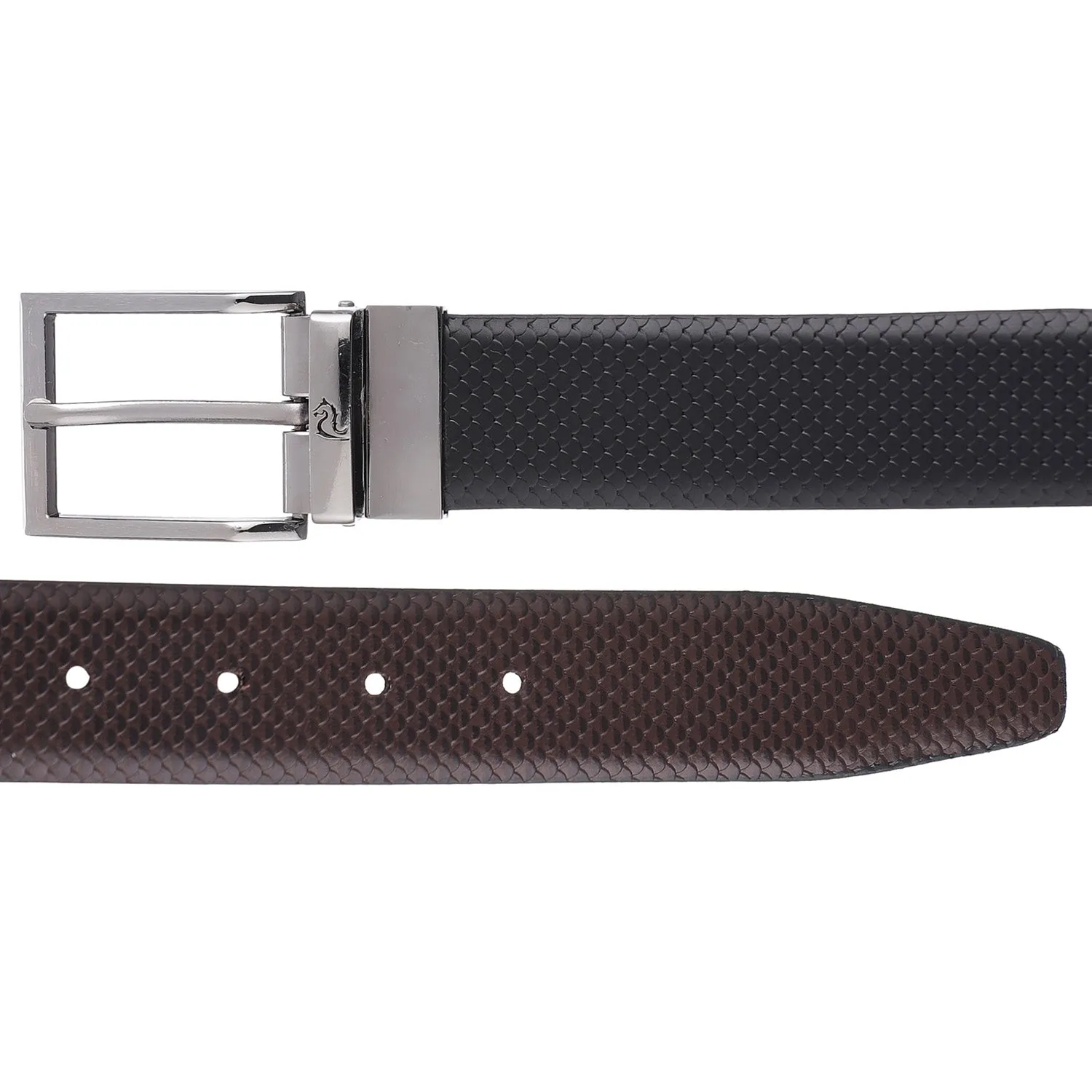 4264 Black & Brown Reversible Textured Leather Belt for Men