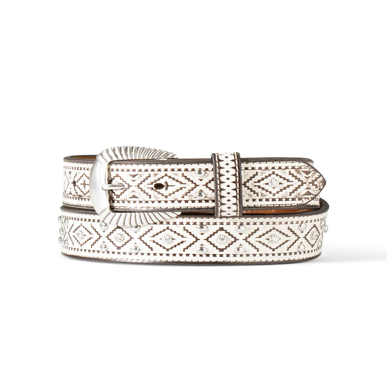 Ariat Ladies Southwest Stud Accent Western Belt - White