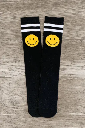 Black Smiley Face Striped Socks