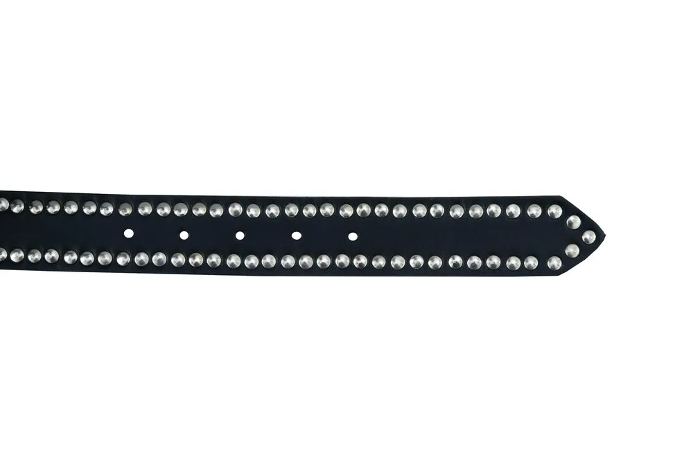 BLT Black Leather Belt with Silver Studs and Skulls