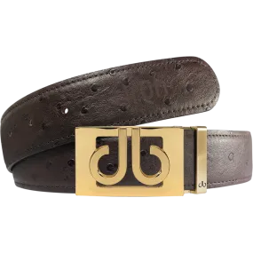 Brown Ostrich Textured Leather Strap with Buckle