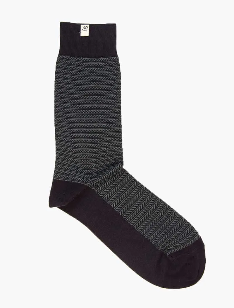 Charcoal & Mint Detailed Striped Organic Cotton Socks