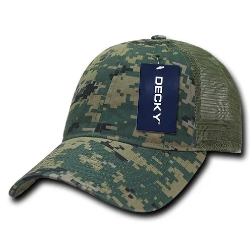 Decky 225 - 6 Panel Low Profile Relaxed Camo Trucker Hat - CASE Pricing