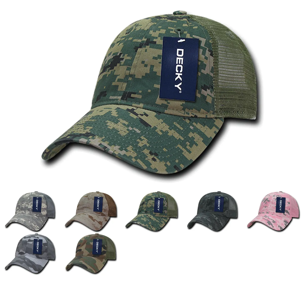 Decky 225 - 6 Panel Low Profile Relaxed Camo Trucker Hat - CASE Pricing