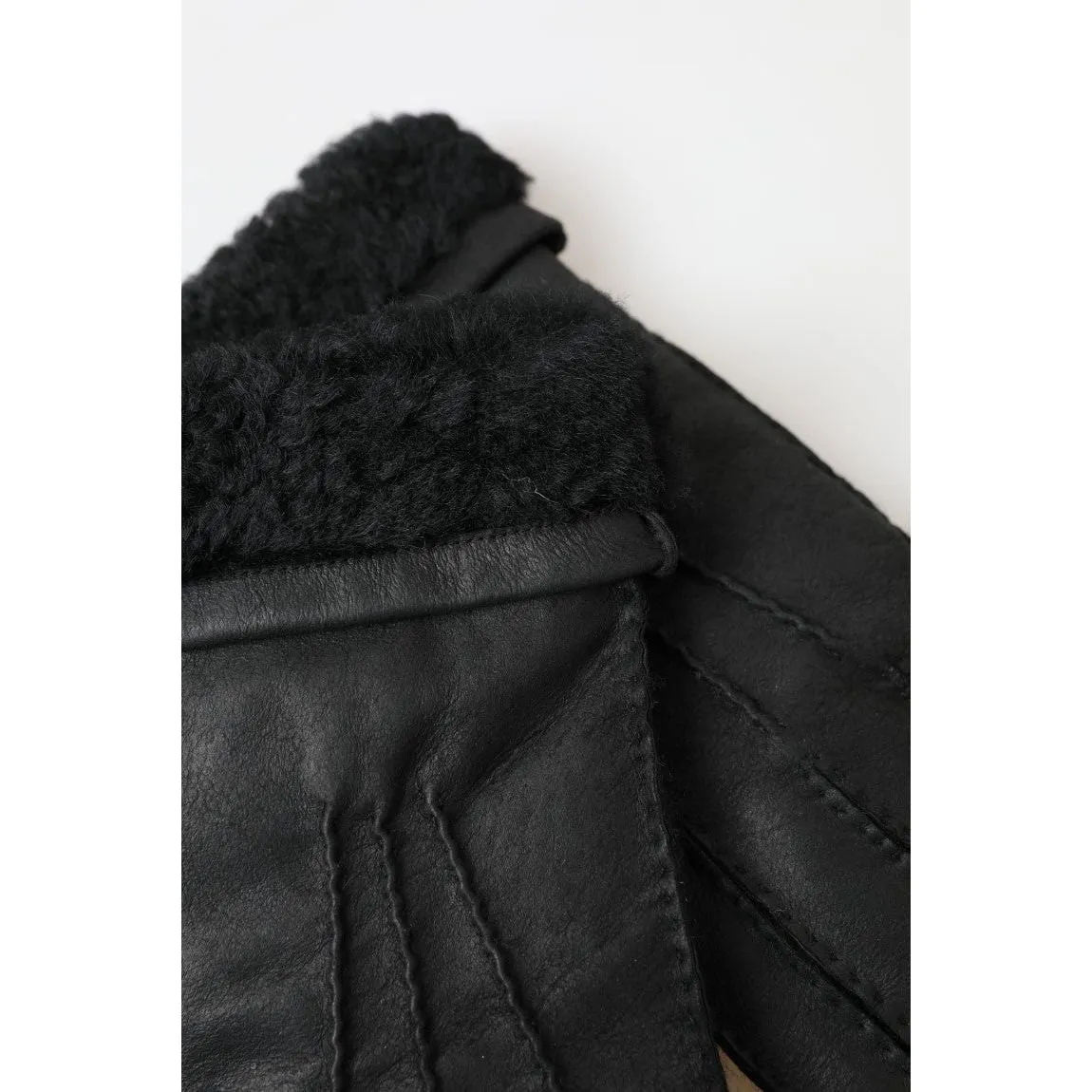 Dolce & Gabbana Elegant Black Leather Winter Gloves