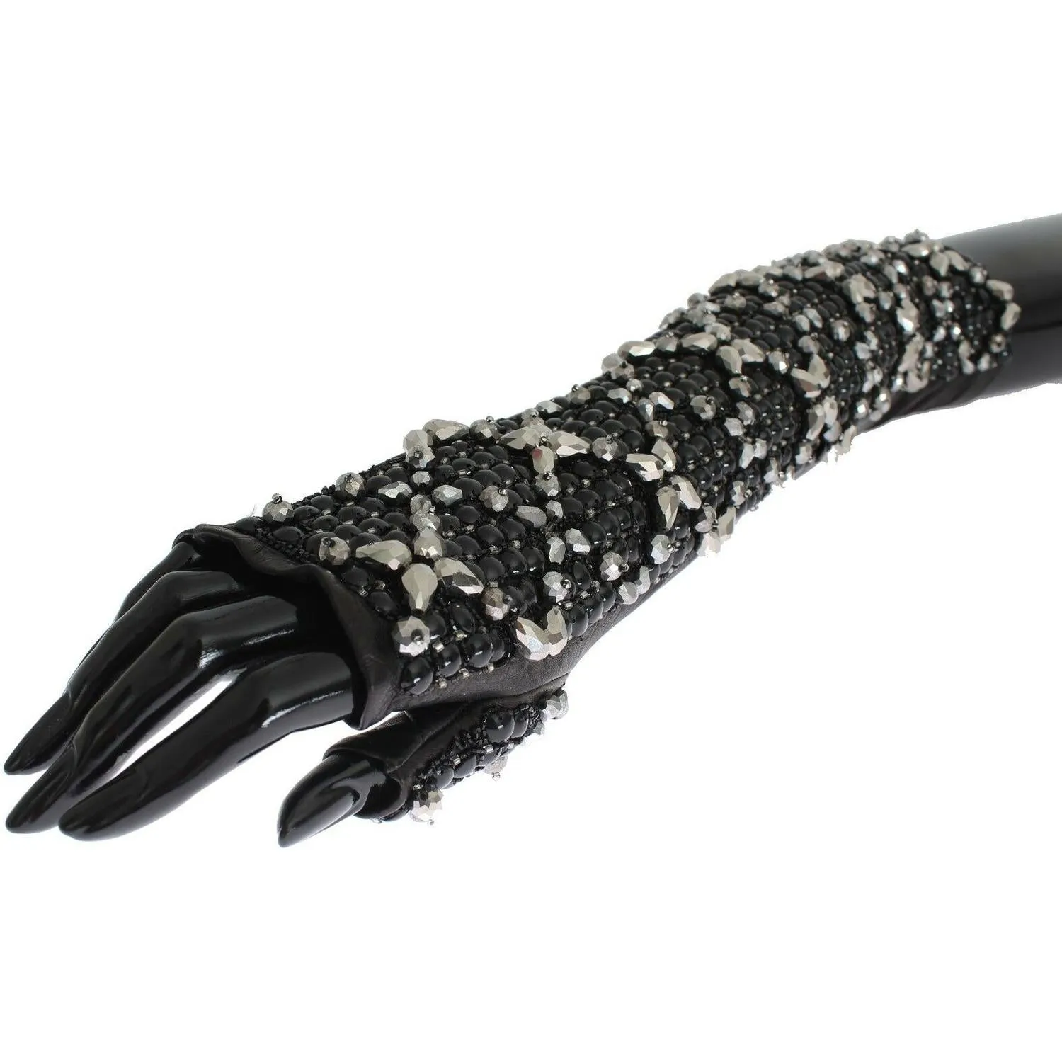 Dolce & Gabbana Elegant Crystal Beaded Leather Gloves