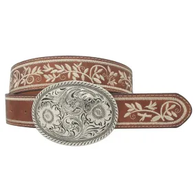 Embroidered Strap Oval Buckle Belt