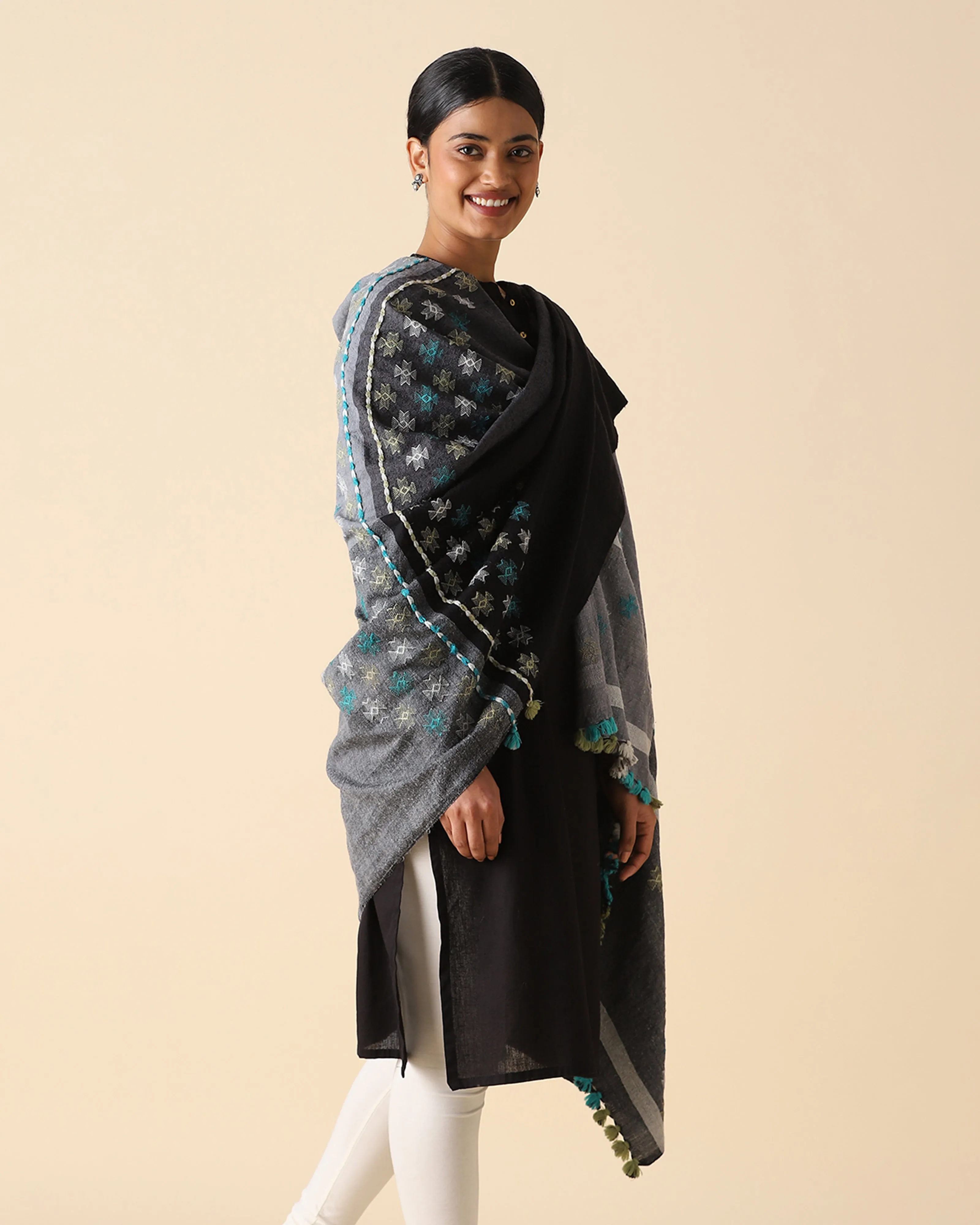 Esmera Extra Weft Wool Silk Shawl