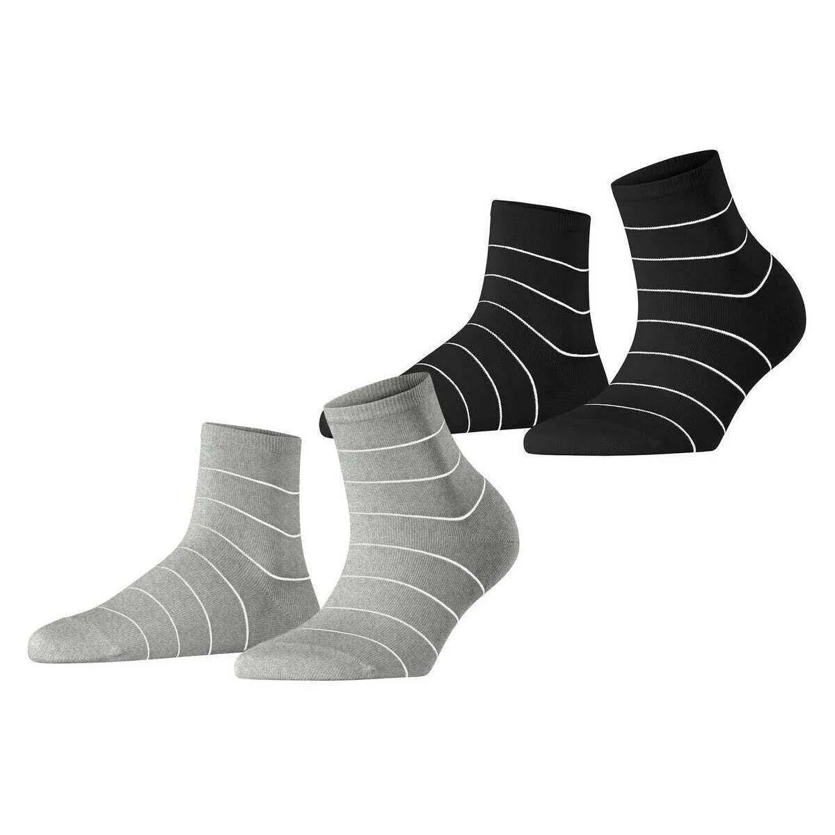 Esprit Fine Line 2 Pack Short Socks - Grey/Black