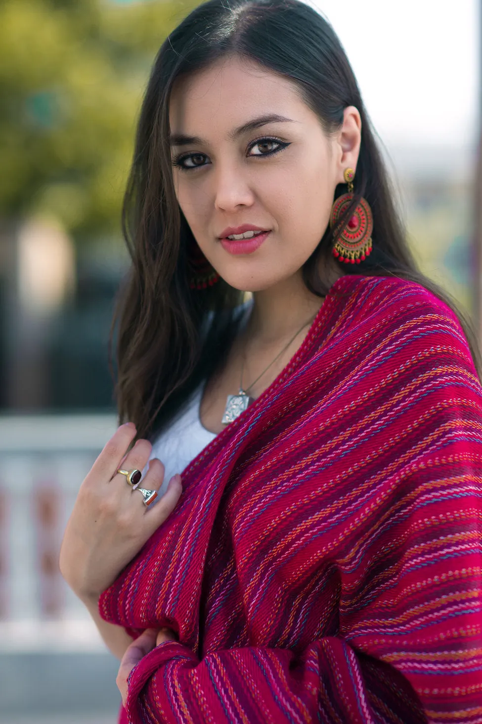 Exclusive Yak Wool Stripe Red Shawl