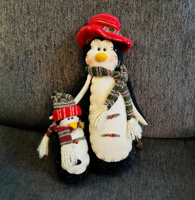 Felt Plush Winter Penguin and Chick (14" Tall)