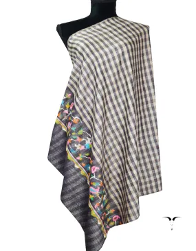 greyish black check kanni palla pashmina shawl 8568