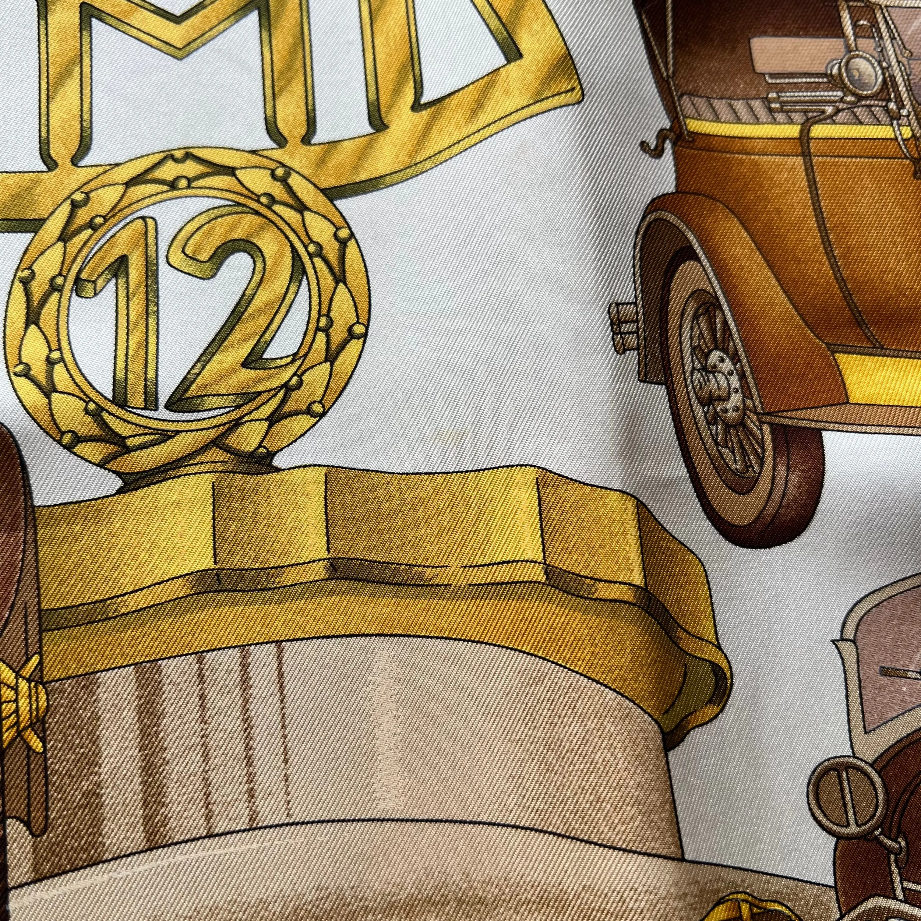 HERMES Brown Silk Automobile Scarf 90