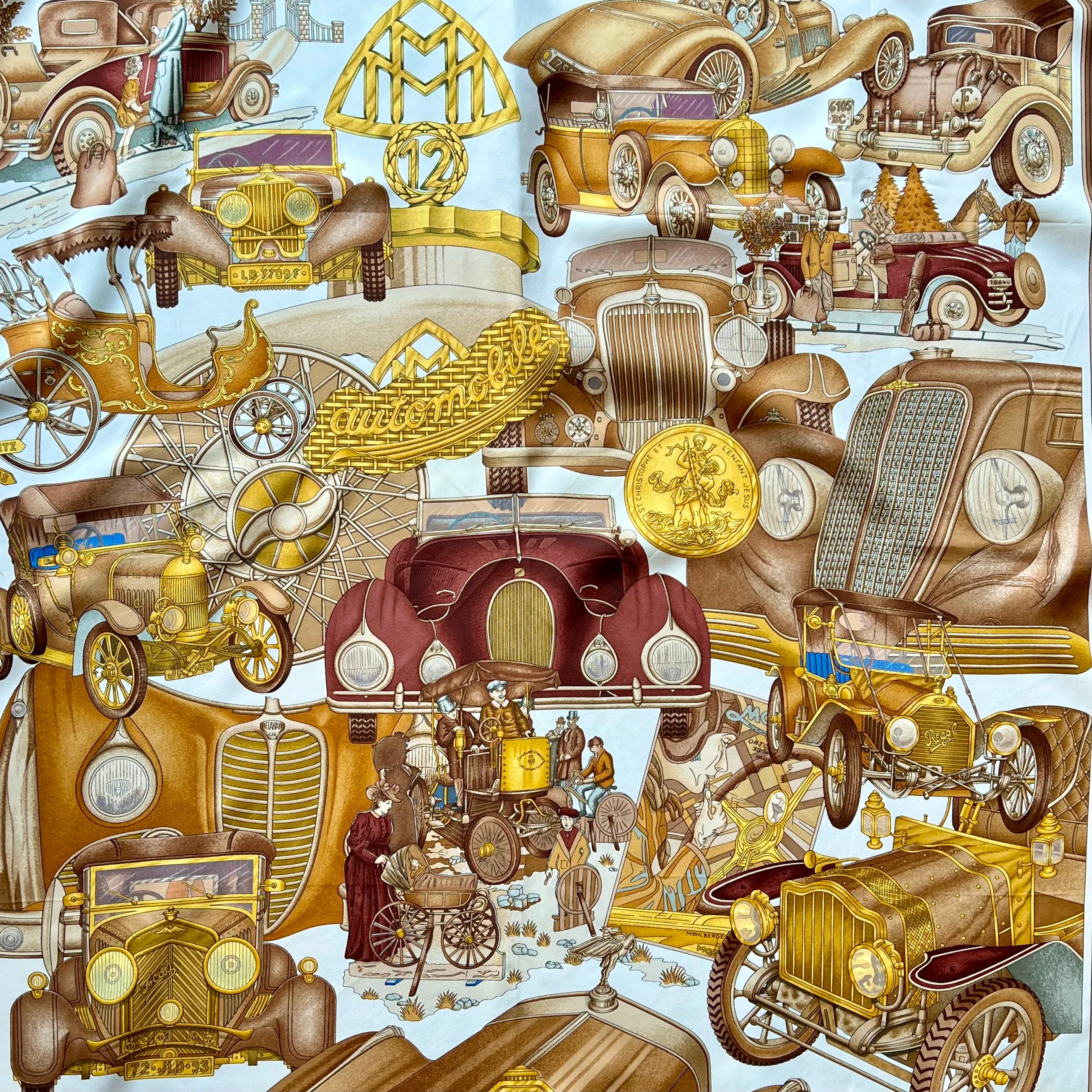 HERMES Brown Silk Automobile Scarf 90