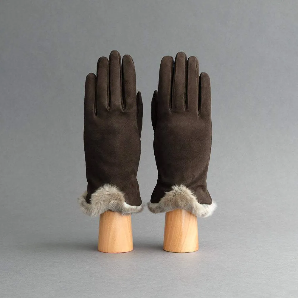 Ladies Gloves from Dark Brown Goatskin with Orylag Cuffs