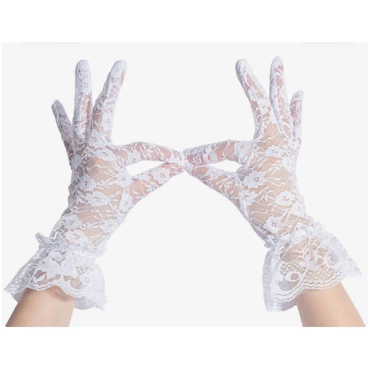 Lady Lace Floral Gloves Elegant Short for Wedding Halloween Cosplay Party.