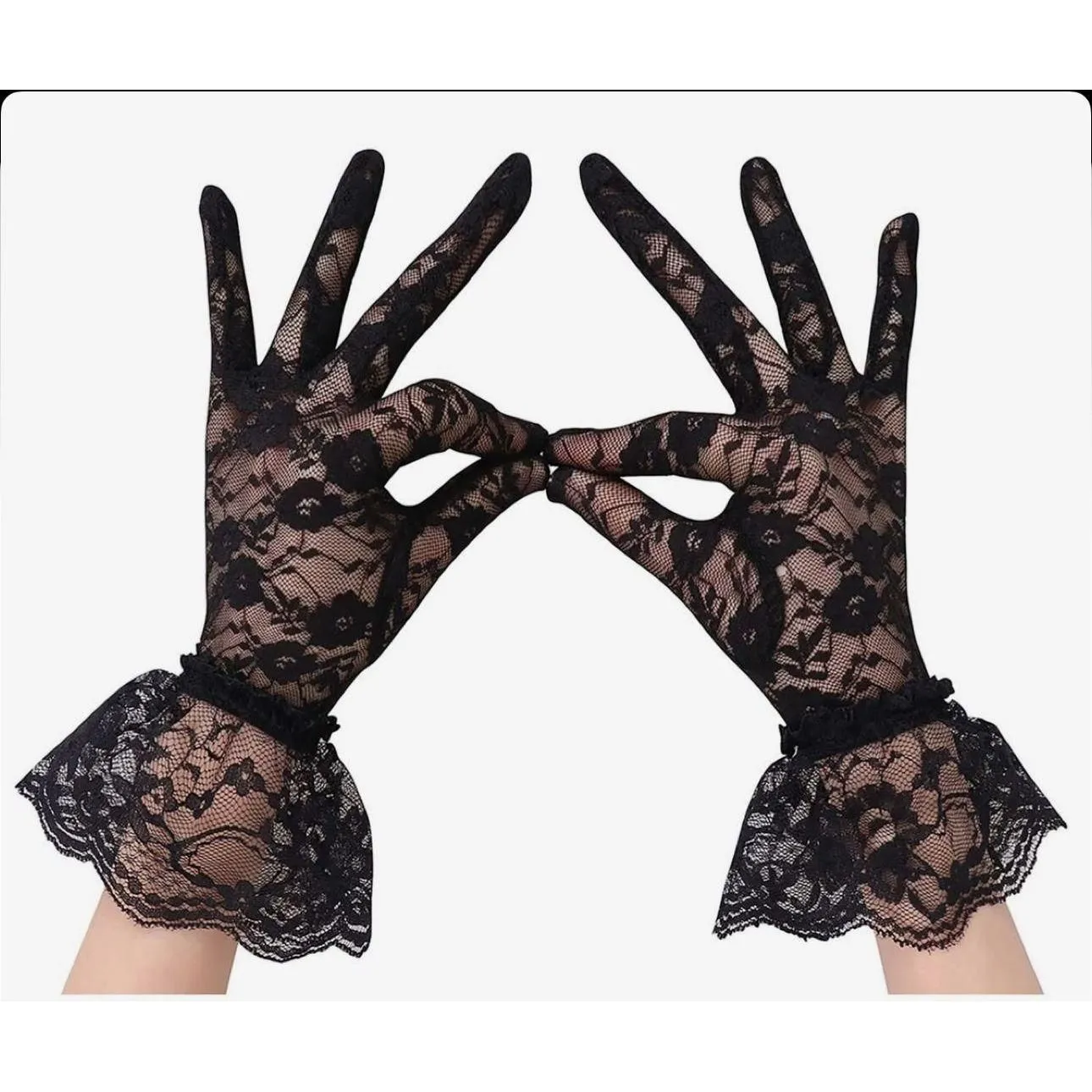 Lady Lace Floral Gloves Elegant Short for Wedding Halloween Cosplay Party.