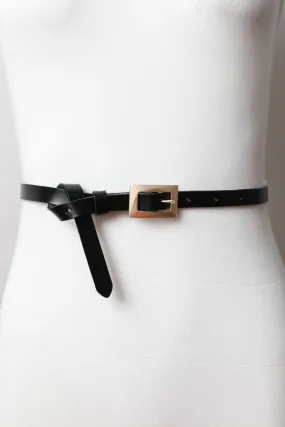 Leto Skinny Leather Belt with Brush Gold Buckle