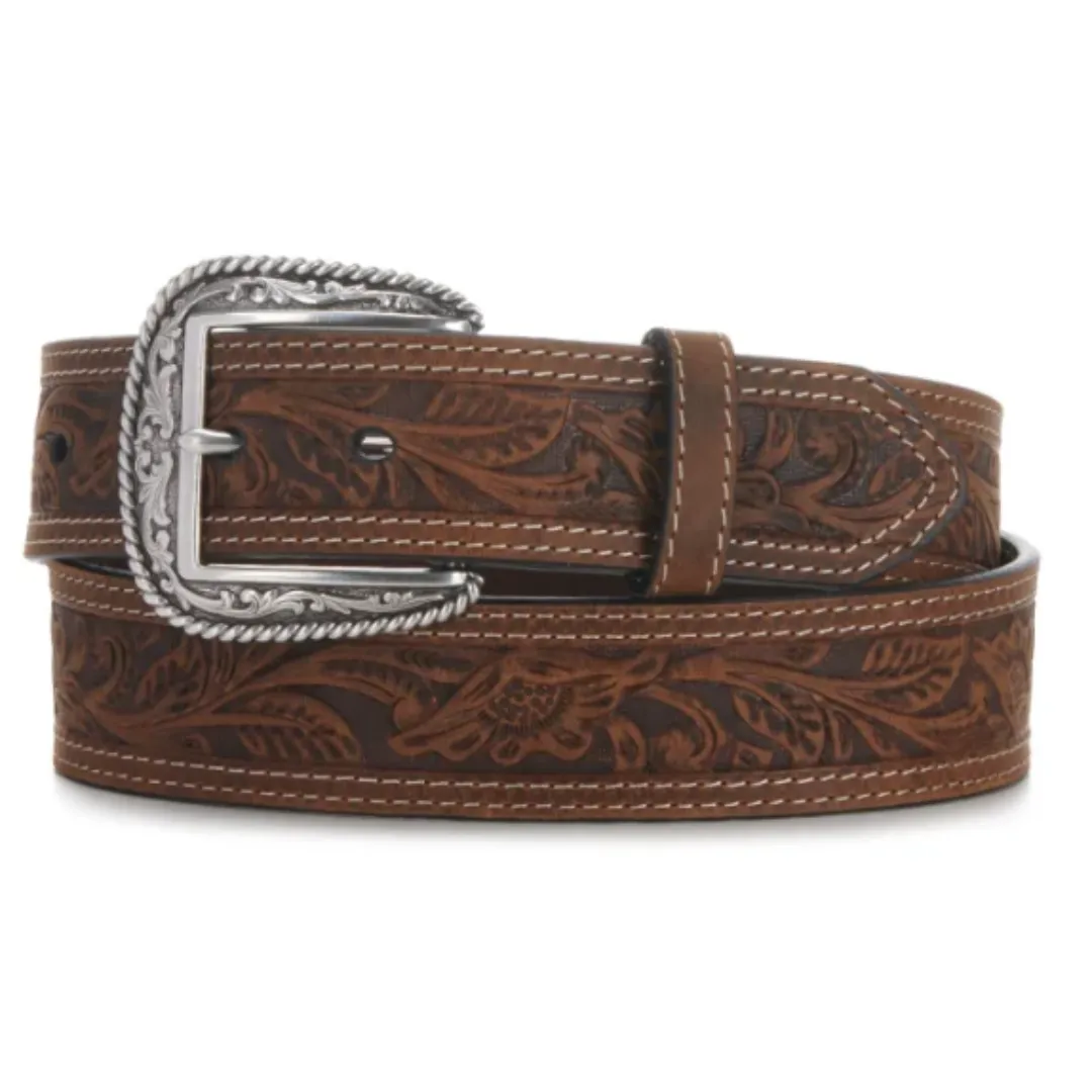 Men's Double Stitch Floral Embossed Western Belt by Ariat A1012402