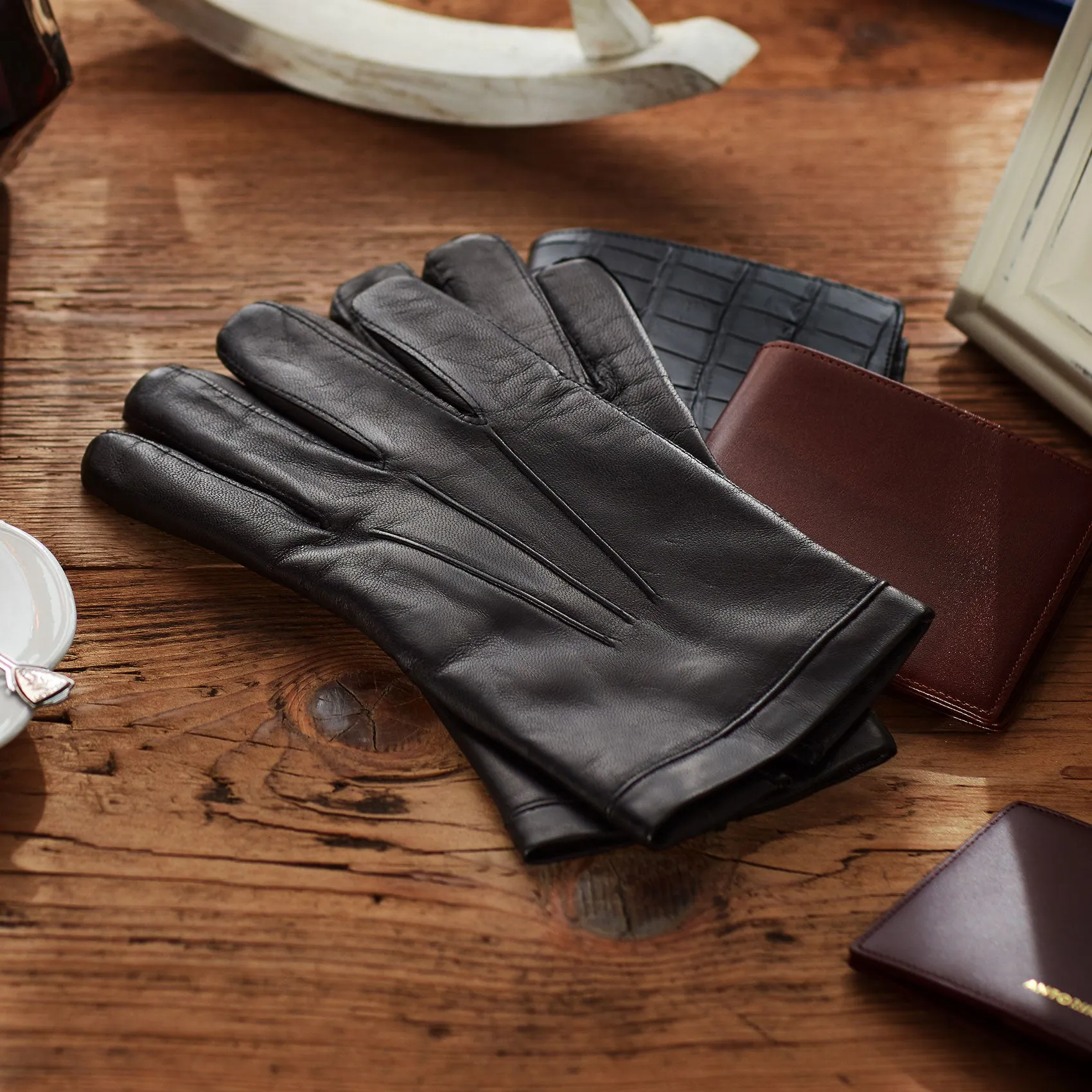 Men's Leather Gloves with Cashmere Lining, Black