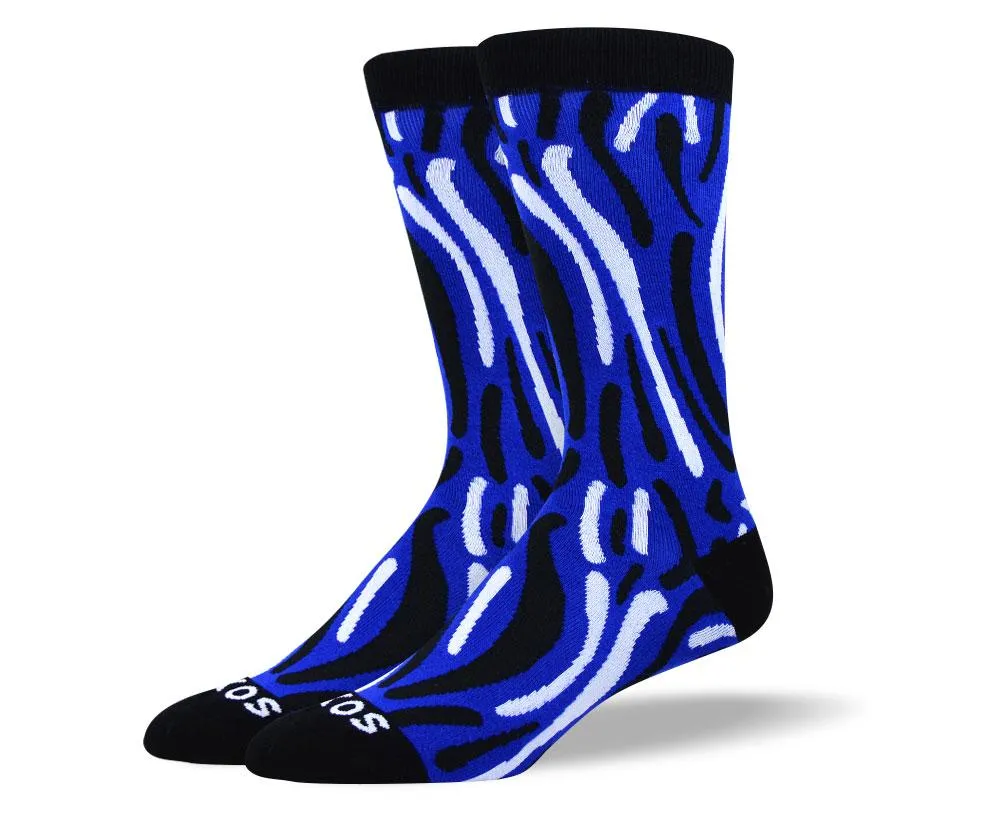 Men's Pattern Dark Blue Wave Socks