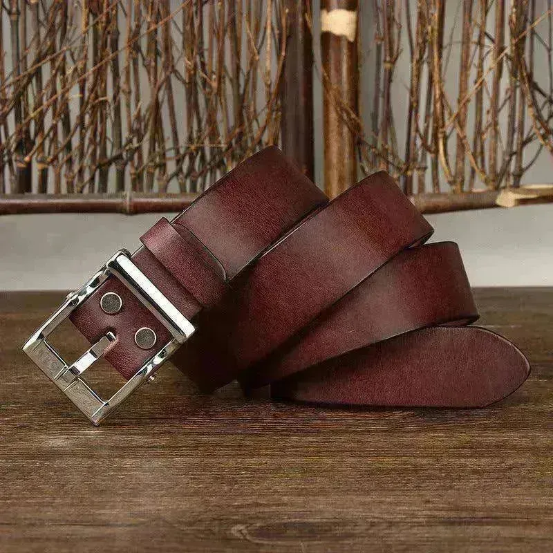 Men's Retro Leather All-match First Layer Cowhide Stainless Steel Buckle Belt