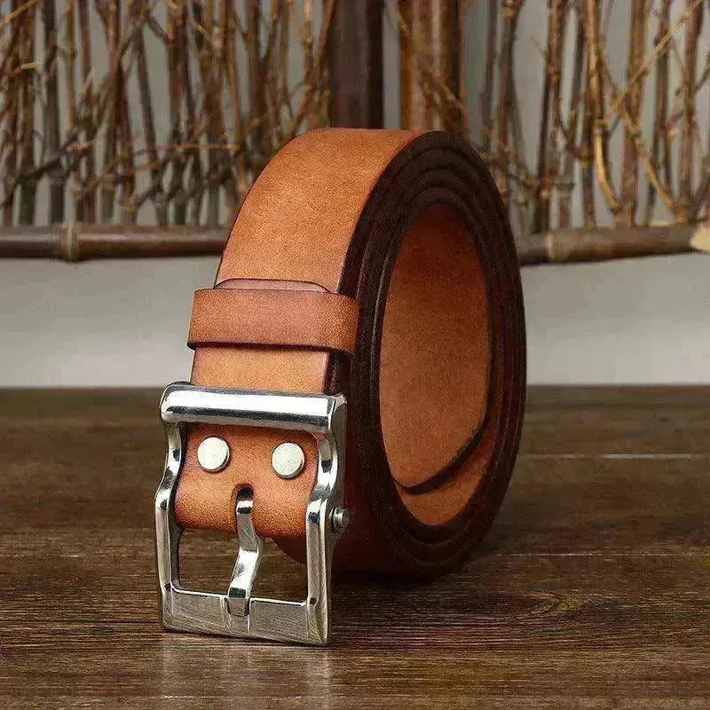 Men's Retro Leather All-match First Layer Cowhide Stainless Steel Buckle Belt