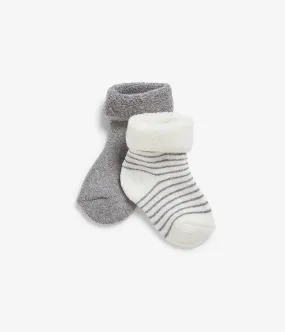 Newborn baby white/grey socks with folded cuffs