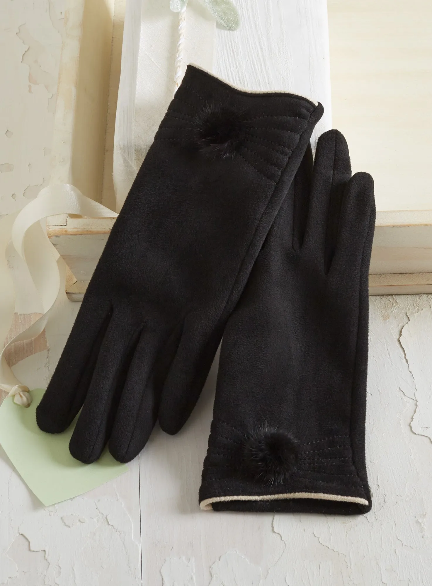 Posh Pom-Pom Faux Microsuede Gloves