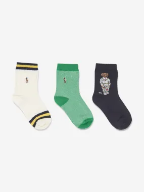 Ralph Lauren Boys 3 Pack Bear Socks Set in Navy