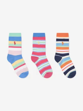 Ralph Lauren Girls Striped 3 Pack Socks Set in Multicolour