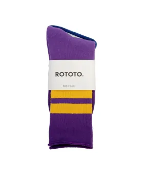 ROTOTO Fine Pile Striped Crew Socks Purple/Yellow