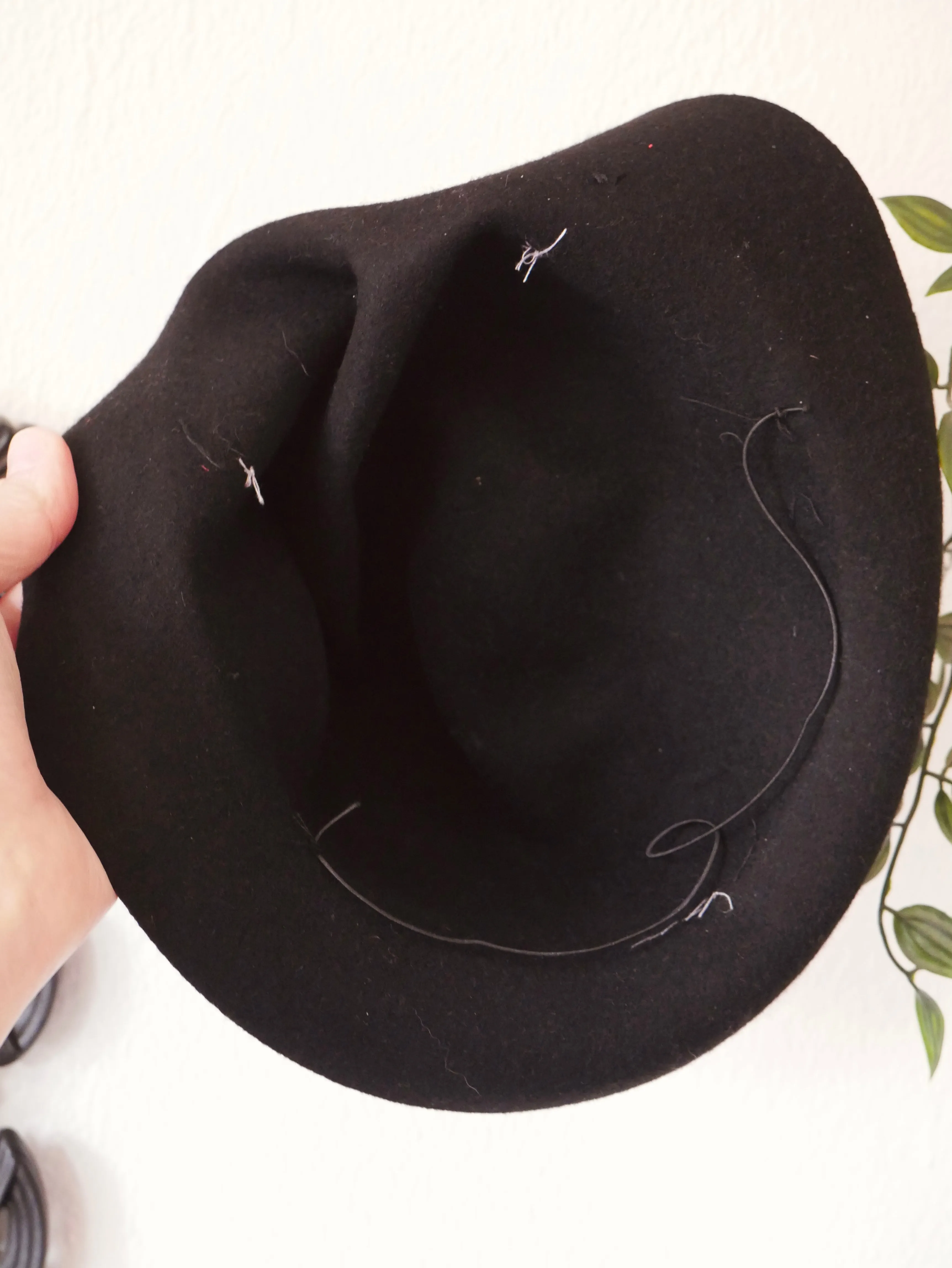 SARAH SPROUT COLLECTION: 
Black Vintage Style Witch Hat (Refashioned)with Grey Ribbon