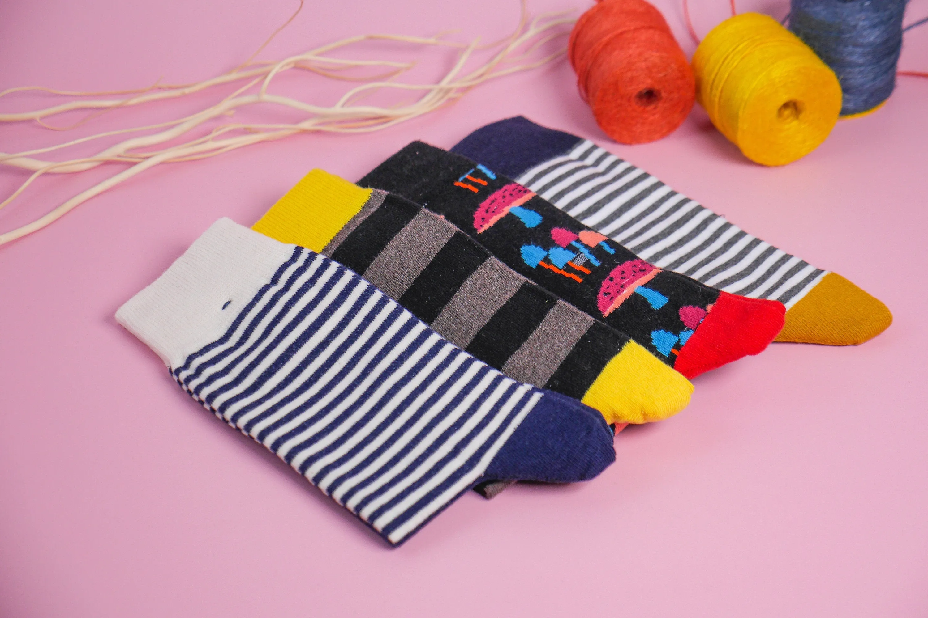 Set 4 pairs cotton socks , Men Socks, Unisex Socks , Mushroom Socks, Pattern Socks, Gift Set, Funny Socks, Colorful Socks, Cute Socks