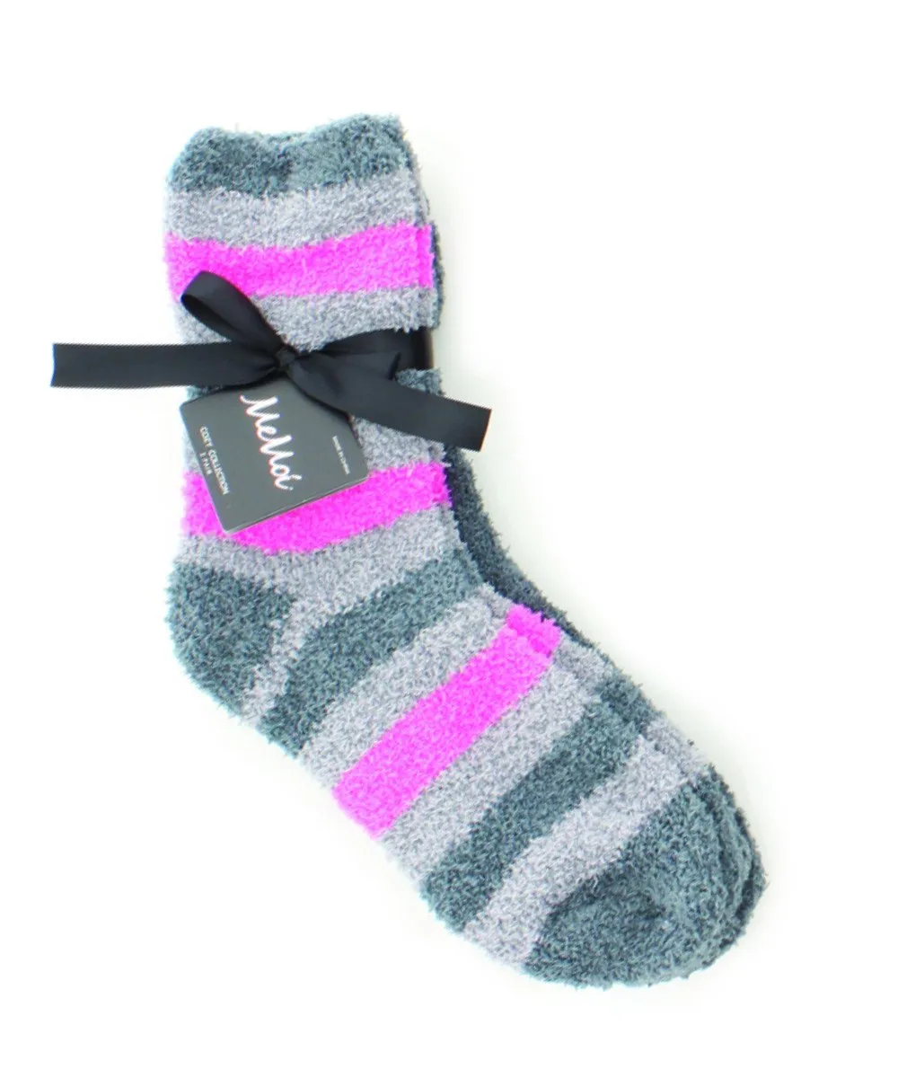 Striped/Solid Fuzzy Plush Crew Socks 2 Pack