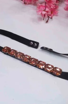 Stylish Black and Orange Rhinestone Elastic Belt for Women