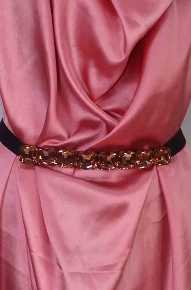 Stylish Black and Orange Rhinestone Elastic Belt for Women