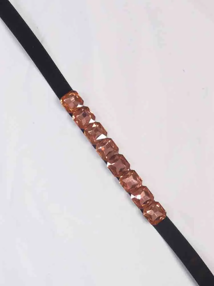 Stylish Black and Orange Rhinestone Elastic Belt for Women