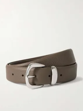 TAUPE LEATHER BELT CURVED SILVER BUCKLE