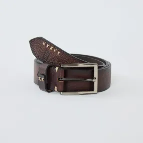 Textured Genuine Leather Belt - Dark Brown