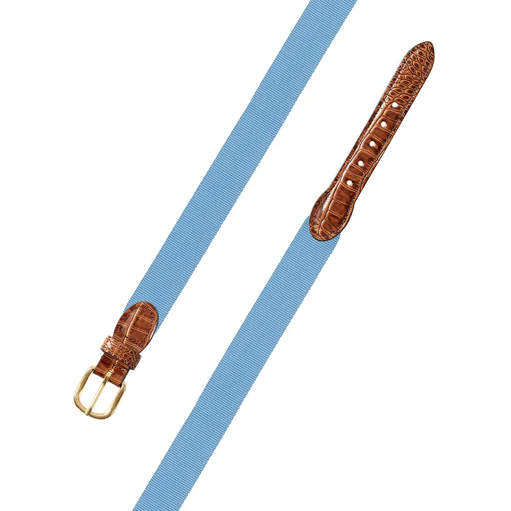 Textured Light Blue Belgian Surcingle Leather Tab Belt