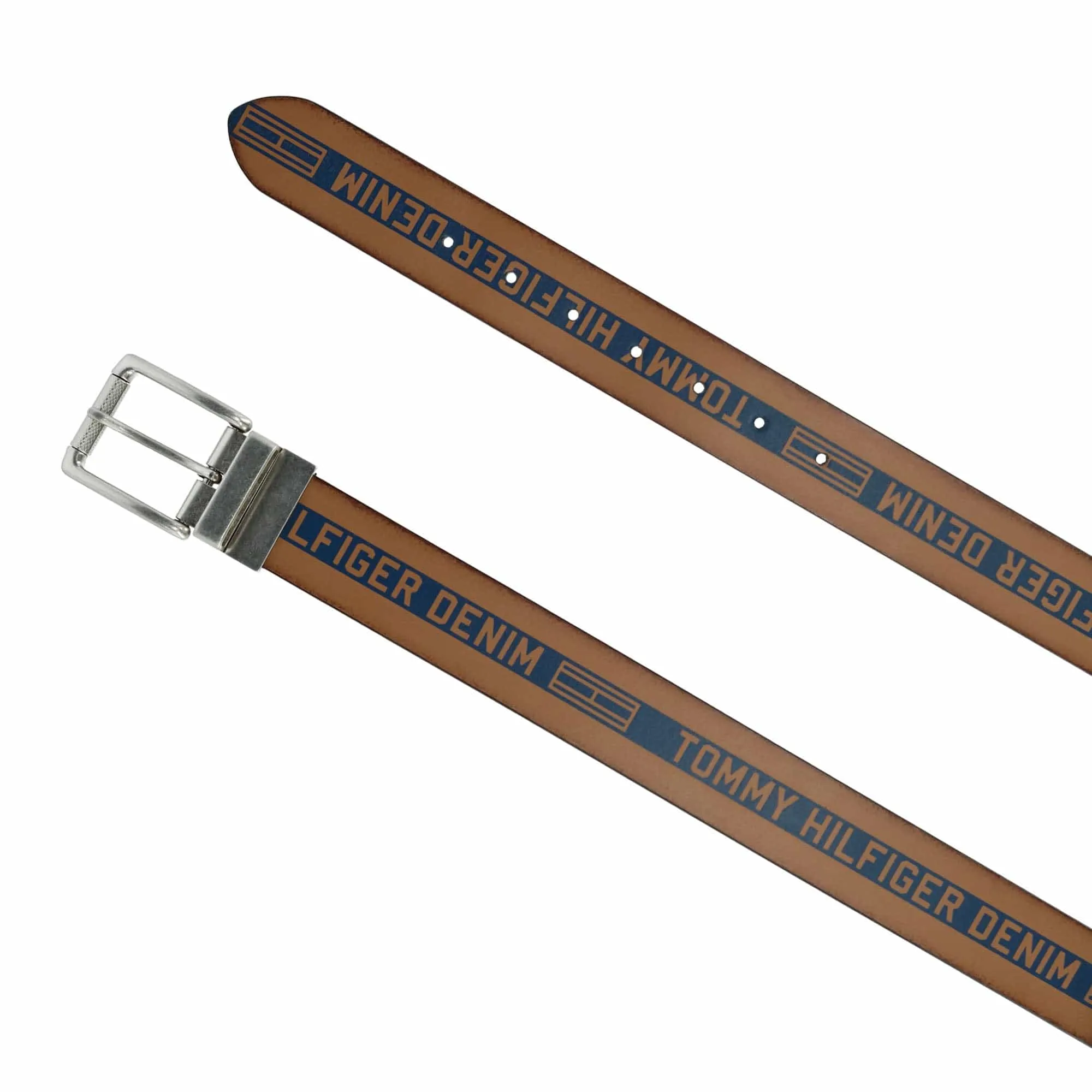 Tommy Hilfiger Men's Reversible Leather Belt Denim Logo