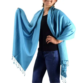 Turquoise Peach Couture Pashmina Silk Wrap 70% Cashmere & 30% Silk Blend