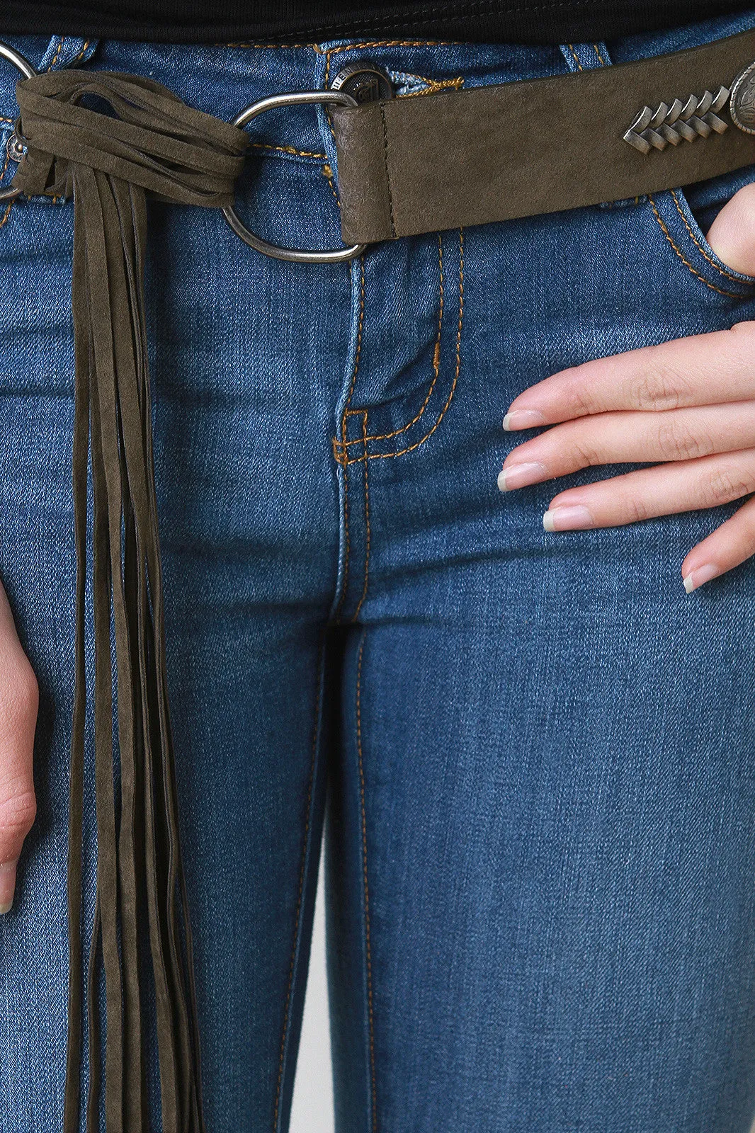 Turquoise Stone Vegan Suede Fringe Belt